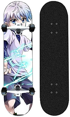 Skwingt Skateboard Complete Board, Anime Skateboard, Killua Zoldyck-HunterÃ—Hunter, 7-Layer Maple 95A Roller Hardness Funboard, Suitable for Beginners and Professionals-Load 100 KG Double Rocker