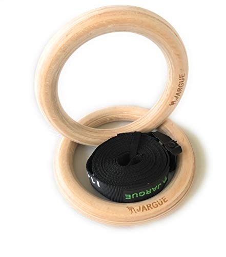 JARGUE Anillas de Gimnasia 32 mm de Madera Logo Green con Correas numeradas y Cierre Regulable y Reforzado Ideal para calistenia,Crossfit.