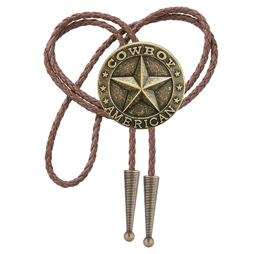 Image of Jeilwiy Bolo Tie for Men Western Cowboy Tie Necklace Gold Bolo Tie Leather Necktie Halloween Tie Accessories for Women