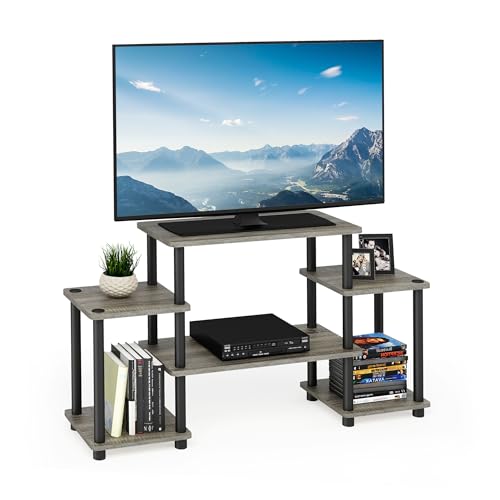 Furinno Turn-N-Tube No Tools Entertainment Center, Round Square Corner, French Oak Grey/Black