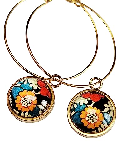 Generic - Boucles d'oreilles créoles style vintage seventies multi couleurs année 70's orange