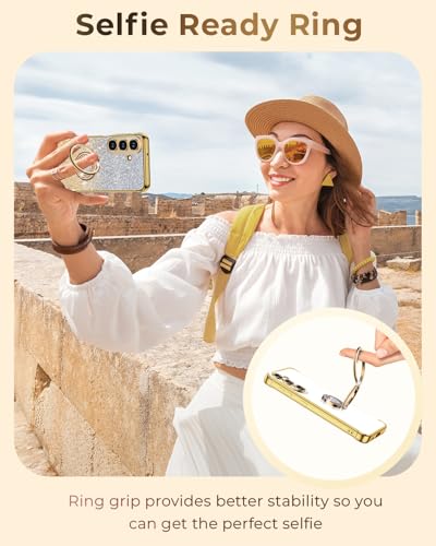 Image of XYZ for Galaxy S26 Plus Case with Stand, for Samsung Galaxy S26 Plus Case with Double Ring, Women Girls Bling Luxury Glitter Clear Phone Case Cover Heart for Samsung S26 Plus, Gold
