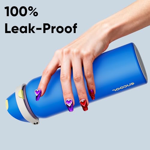 Image of Insulated Water Bottle with Straw - Encool Stainless Steel Water Bottle with Push Button Lid, Leak-Proof & BPA-Free, Keeps Cold for 24 Hours for Sports, Travel, Gym (40 oz, Sapphire)