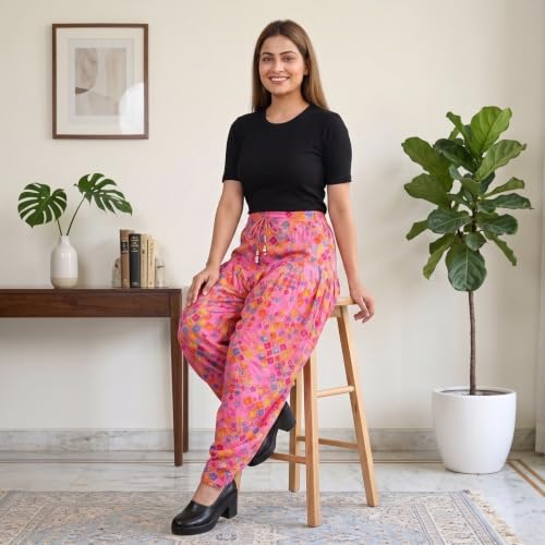 Image of FASHION GALLERY Women's Rayon Relaxed Fit Patiala Salwar with Full Length Drawstring Closure Type and Flexible Waist|Patiala Pant for Woman