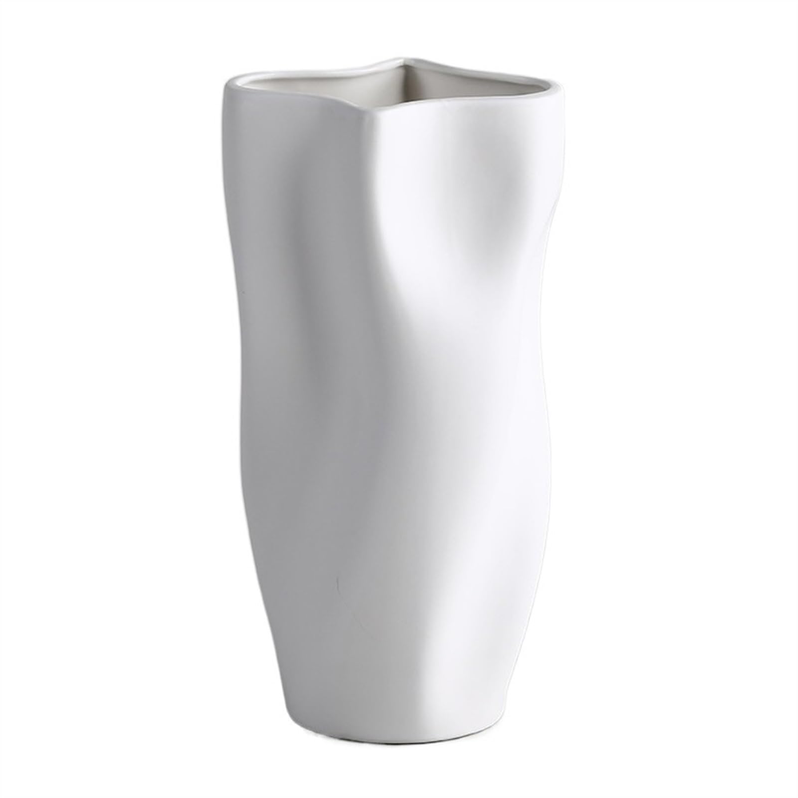 Flower Decoration Green White Simple Irregular Ceramic Vases Decorations Tabletop Vase Dry Flowers for Living Dining Room Kitchen(White)