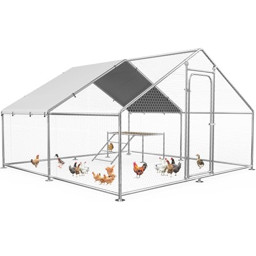 Image of 13.2x9.9 FT Large Metal Chicken Coop, Walk-in Poultry Run Enclosure