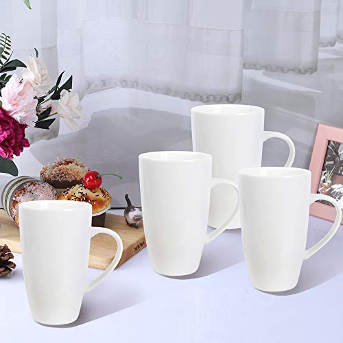 fanquare Juego de Tazas de Café Blancas, Juego de 4, Taza Grande de Porcelana para Capuchino, Café, Té, Cacao, 600ml - Imagen 7
