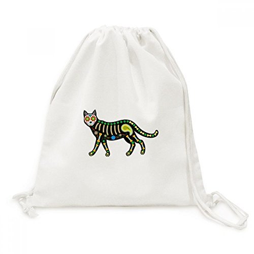 Sac à dos cordon chat noir Halloween en toile légère pour transporter vos affaires