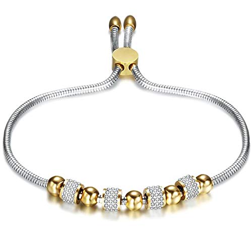 Jude Jewelers Stainless Steel Adjustable Chain Size Beaded Cubic Zircon Strand Bracelet