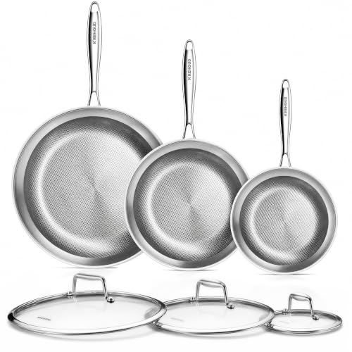 KREHOUD 3-Piece Tri-Ply Titanium Frying Pan Set
