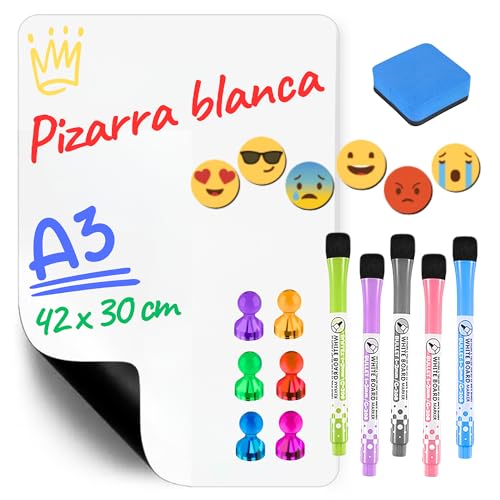 BIXEA - A3 Pizarra magnetica nevera [18 Pcs] Pizarra blanca - Pizarra magnetica - Calendario magnetico nevera - Calendario nevera - Pizarra blanca nevera - Pizarra nevera magnetica - Quadro magnetico