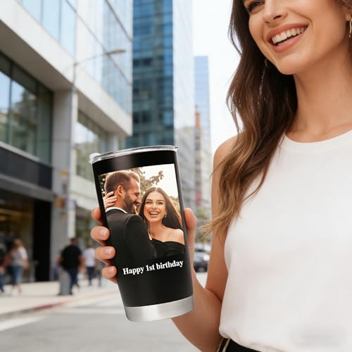Image of Personalized 20oz Tumbler with Pictures, Custom Insulated Tumblers with Logo, Stainless Steel Travel Coffee Mug, Personalized Gifts for Women Men Birthday Fathers Day Mothers Day