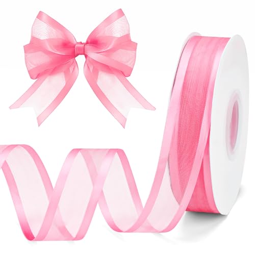 Image of Pink Satin Ribbon 1 Inch Wide x 45 Yards Long - Double Faced for Gift Wrapping, Hair Bows, Wedding Decor, Crafts, and Christmas Party Decoration