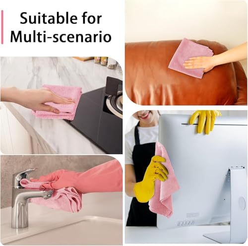 Image of Microfiber Cleaning Cloth Roll 20 Pack - Micro Fibre Cleaning Cloth Roll 25x25cm, Away Cleaning Towels - Reusable and Washable Cloths for Car, House, Garage or Kitchen,( 25 inchx 25 inchCM) (Pink)