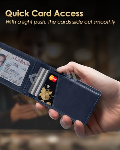 Image of QLD Wallet for Men - RFID Blocking [Functional & Practical] Bifold Slim Minimalist Credit Card Holder Pop Up Metal Case with Cash Slot, Front Pocket with ID Window, Gift Boxed
