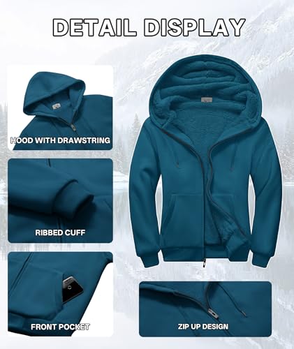 Image of V VALANCH Men Hoodies Zip Up Sherpa Lined Sweatshirts Heavyweight Thick Warm Fleece Winter Jacket