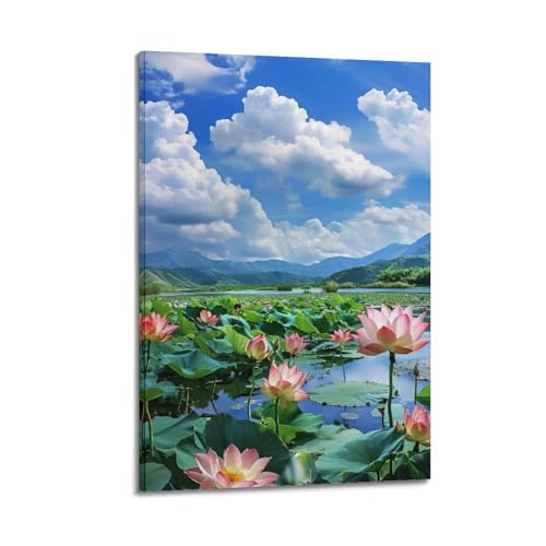 Poster fleur de lotus pour chambre cocooning : toile moderne 50x75 cm