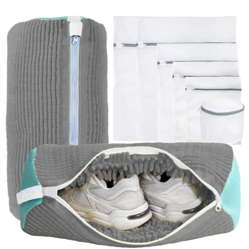 XXL Shoe Washing Machine Bag Laundry Bag(8-Piece Set) with Durable Zipper - Reusable Shoe Washing Bag for Washer And Dryer, Soft Fine Mesh Wash Bags & Bra Laundry Bags for Delicates - Grey