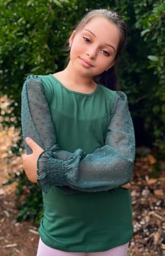 Image of Arshiner Girls Long Sleeve Shirt with Ruffle Cuffs Polka Swiss Dots Kids Girls Pullover Shirts Cute Crewneck Girls Top