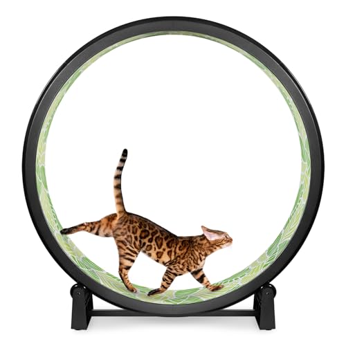One Fast Cat - Cat Exercise Wheel - Gen. 7 - Safe 48" Diameter - Made in The USA - Black Wheel with Jungle Leaves Foam Traction Pads and Solid Black Inline Wheels