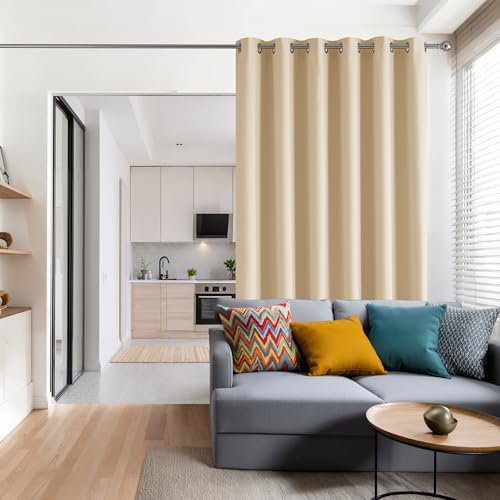 Image of RYB HOME Blackout Thermal Insulated Curtains, Portable Curtain for Sliding Glass Door /Storage /Space Room Divider, Large Window Treatment Room Divider Panel, W80 x L84, Biscotti Beige, 1 Panel