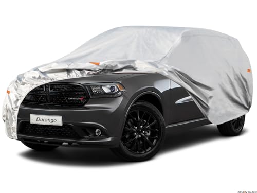 Image of Kayme 6 Layers SUV Car Cover Custom Fit for Dodge Durango (2004-2025) Waterproof All Weather for Automobiles, Outdoor Full Cover Rain Sun UV Protection.Silver