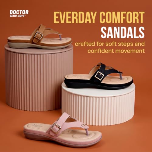Image of DOCTOR EXTRA SOFT Women's Flat Comfortable Memory Foam Slippers /Flip-Flops Fashion Stylish Casual Diabetic Orthopedic Lightweight Synthetic Slip-on Sandals with Adjustable Strap for Girls /LadiesD-623