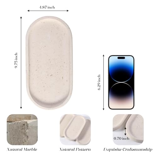Image of Koville Natural Marble Tray for Bathroom, Vanity Decorative Marble Trays for Countertop Organizer, Catchall Trays for Perfume, Candles, Jewelry, Stone Tray for Decor(Moca Crema Yellow)