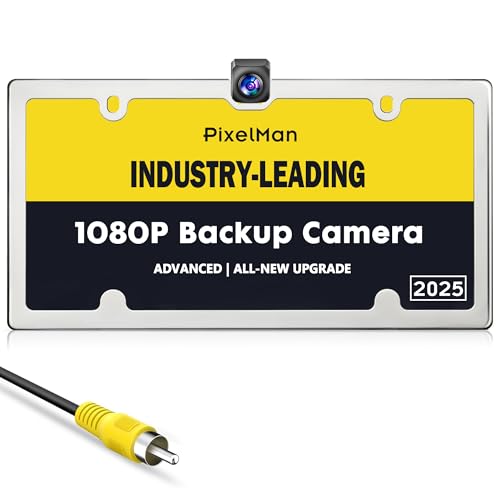 Image of PixelMan Backup Camera,XS-2 1080P AHD Innovative One-Piece License Plate Back Up Camera Ultra Clear Night Vision 170 Wide Angle Vehicle Rear View Reverse Camera,All-Weather Durable Metal Housing