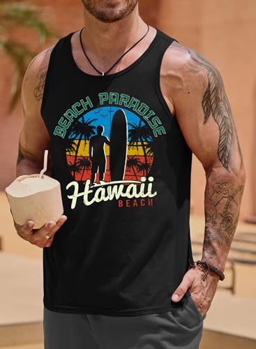 Image of VOGSTART Mens Hawaiian Beach Tank Tops Summer Vacation Muscle Top Graphic Sleeveless Shirts (S-3XL)