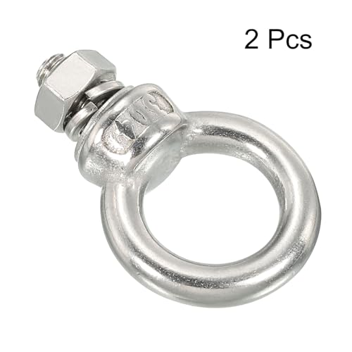 Image of uxcell M6*12 1 /4 inchx0.47 inch Stainless Steel Eye Bolts Threaded Screw Eyebolt Shoulder Ring with Nuts Washers for Lifting Hanging, 4 Set