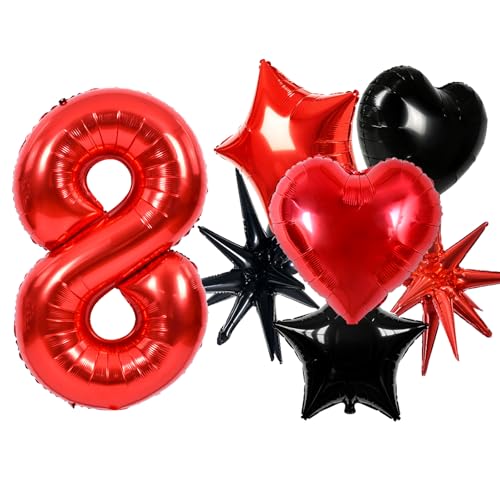 Image of TONIFUL 8th Birthday Balloons Kit 40 Inch Red Large Number 8 Foil Balloon