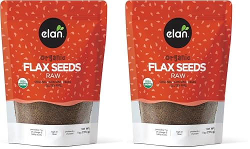 Elan Organic Flax Seed, 9.7 oz, Whole Seeds, Raw Seeds, Non-GMO, Vegan, Gluten-Free, Kosher, High in Fiber, Gels Easily (Pack of 2)