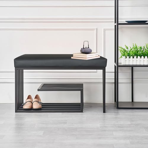 Banc à chaussures moderne du milieu du siècle noir avec rangement - 4