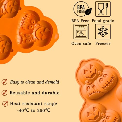 PTaizjjz Halloween Silicone Mould,1PCS 3-Cavity Pumpkin Silicone Mold Halloween Chocolate Mold Candy Mould for Gummy Candy - Image 3