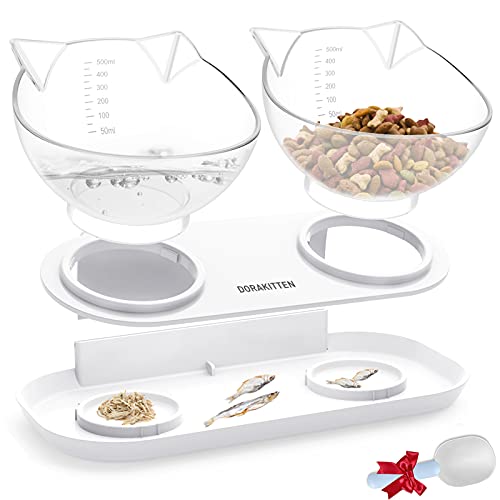 Cat Food Bowls Double Raised - Dorakitten Cat Feeding Bowl Double Kitten Dishes Kitty Water Feeder Raised with Stand for…
