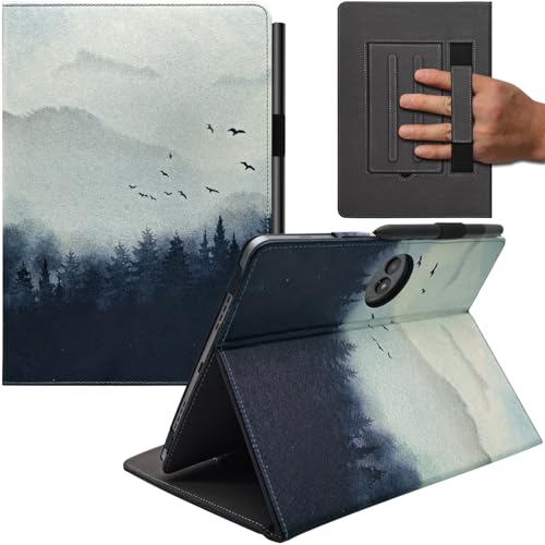 GOVTVA Hand Strap Case for 11.5 TCL NxtPaper 11 Plus (9469X) Tablet PU Leather Bidirectional Multi-Angle Stand Cover with Auto Sleep & Wake/Elastic Pen Holder (Misty Forest)
