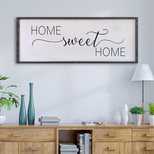 Home Sweet Home Sign Wall Decor 40”X15” Master Family Room Above Bed Beautiful Living Room Above Couch Sign Large Rustic Farmhouse Wood Framed Entryway Hanging Wall Art Decoration (Black)