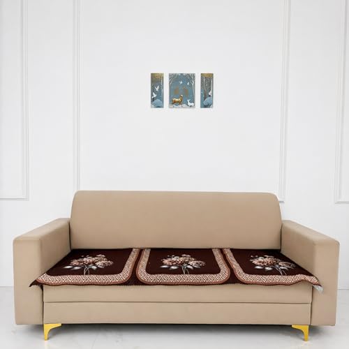 Image of Homerz 'Brooklyn Series' Premium Sofa Cover | Quilted Floral Design | Non-Slip Washable Sofa Protector | Soft Anti Slip Fabric (Brown, 5 (3+2) Seater, Only Seat Cover)