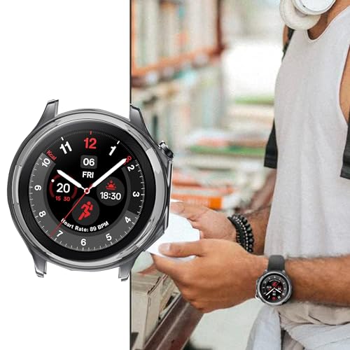 Compatible for OnePlus Watch 2 Case, Lamshaw TPU Silicone Slim Case Shock-Proof Cover Protective Bumper Shell Case Compatible for OnePlus Watch 2 Smartwatch (2 Pack-Black+Clear)