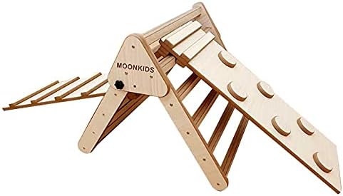 Moon Kids Children's Wooden Triangle Pikler with 2 Ramps Climbing Toy