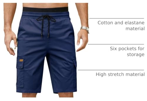 Image of JMIERR Mens Casual Cotton Twill Cargo Shorts Drawstring Classic Chino Stretch Short with 6 Pockets