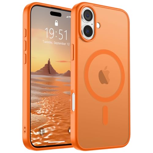 Image of SUPFINE Magnetic for iPhone 16 Plus Case (Compatible with MagSafe) (Military Grade Drop Protection) Translucent Matte Shockproof Phone Cover,Starry Orange
