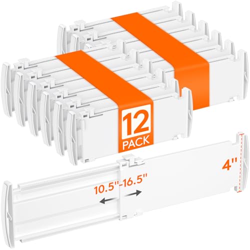 Image of Lifewit 4" Tall 12 Pack Drawer Dividers, 27-42cm/10.5-16.5" Expandable Drawer Divider for Clothes, Adjustable Dresser Drawer Organizers, Drawers Separators for Dresser/Bathroom/Closet/Kitchen White