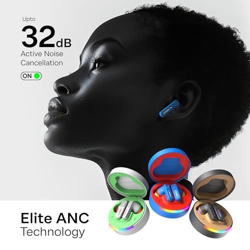 Image of Number Super Buds 555 ANC (32db) Truly Wireless in Ear Earbuds with 66H Playtime, Dual Pairing Ear Buds, 35ms Low Latency, 13mm Speakers, 4Mic ENC, BT 5.4, Fast Charging, Made in India (Blue Lava)