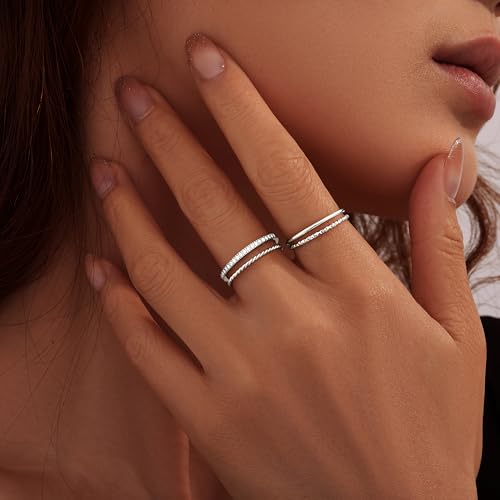 Gelbesty 4PCS Non Tarnish Thin Stackable Rings for Women, Dainty Stainless Steel Rings Set, Waterproof & Non-Tarnish Jewelry, Size 5-112
