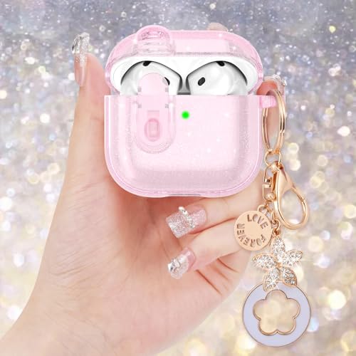 Image of (with Safety Lock) VISOOM 2025 Clear Cases for Airpods iPods 4 Case Cover Women, Bling Airpod iPod 4 Cases Soft 4th Gen Air Pods iPods Case with Keychain for Apple Headphones Airpods4 Generation-Pink