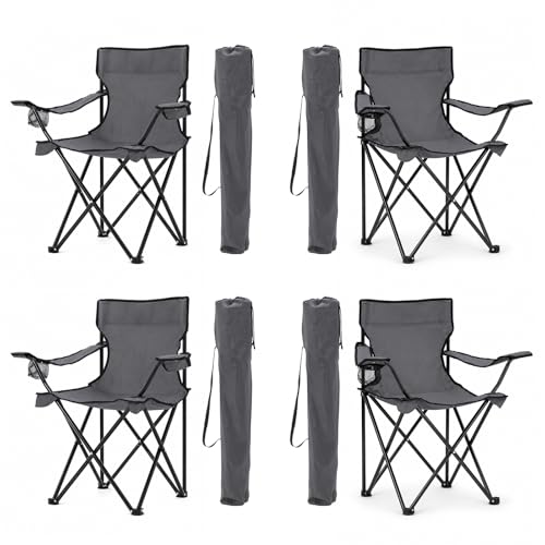 CAMPNEX 4-Pack Folding Camping Chairs, Portable for Beach & Lawn (Grey) by CAMPNEX - Used condition - US$48.45