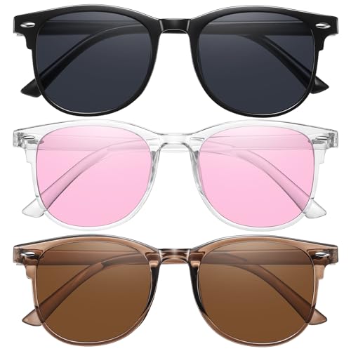 Image of 3 Pack Round Retro Sunglasses for Women Men, UV400 Protection | Lightweight Frame, Comfortable Fit, Classic Vintage Design, Easy Styling, 90s Vintage Style