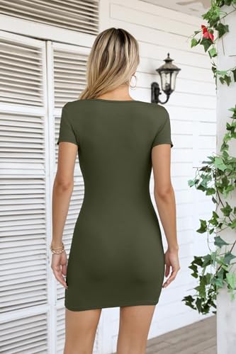 Image of Valiamcep Women's Long Sleeve Dress Crewneck Bodycon Dresses Ribbed Knit Slim Fit Casual Mini Dress